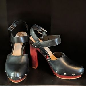 Vince Camuto black leather stud heels